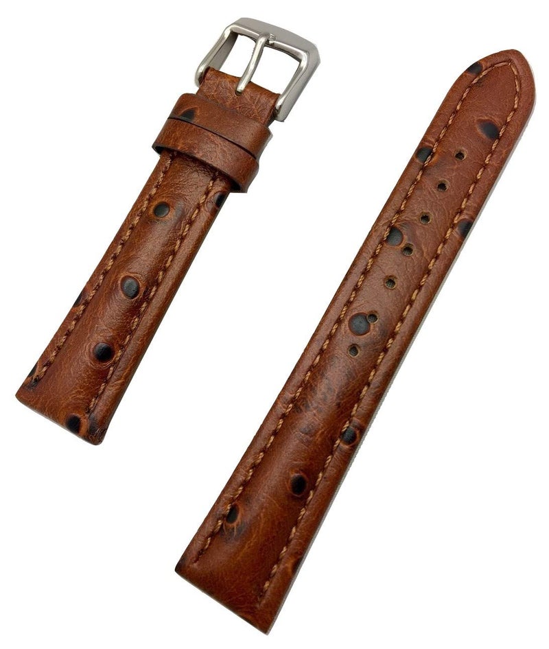 NewLife 18mm Brown Genuine Leather Watchband | Beautiful Ostrich Grain, Medium Padded Replacement Watchstrap that brings to Any Watch (Mens Standard Length)